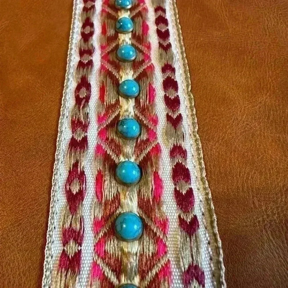 Under Arm Clutch Purse. Brown Faux Leather. Beaded Accent. Zip Closure. 11” Long - Picture 3 of 7